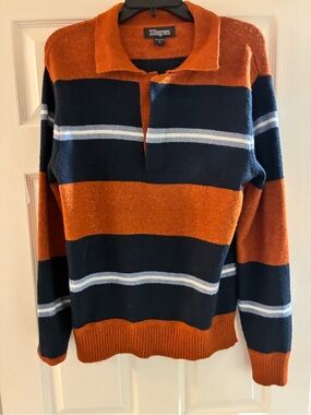 33Degrees Men’s Navy and Rust Stripe Zip-Up Sweater
